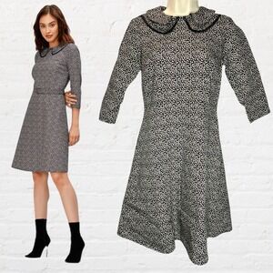 eShakti Prairie Dress XS Black White Ditsy Floral Peter Pan Collar Retro Cottage